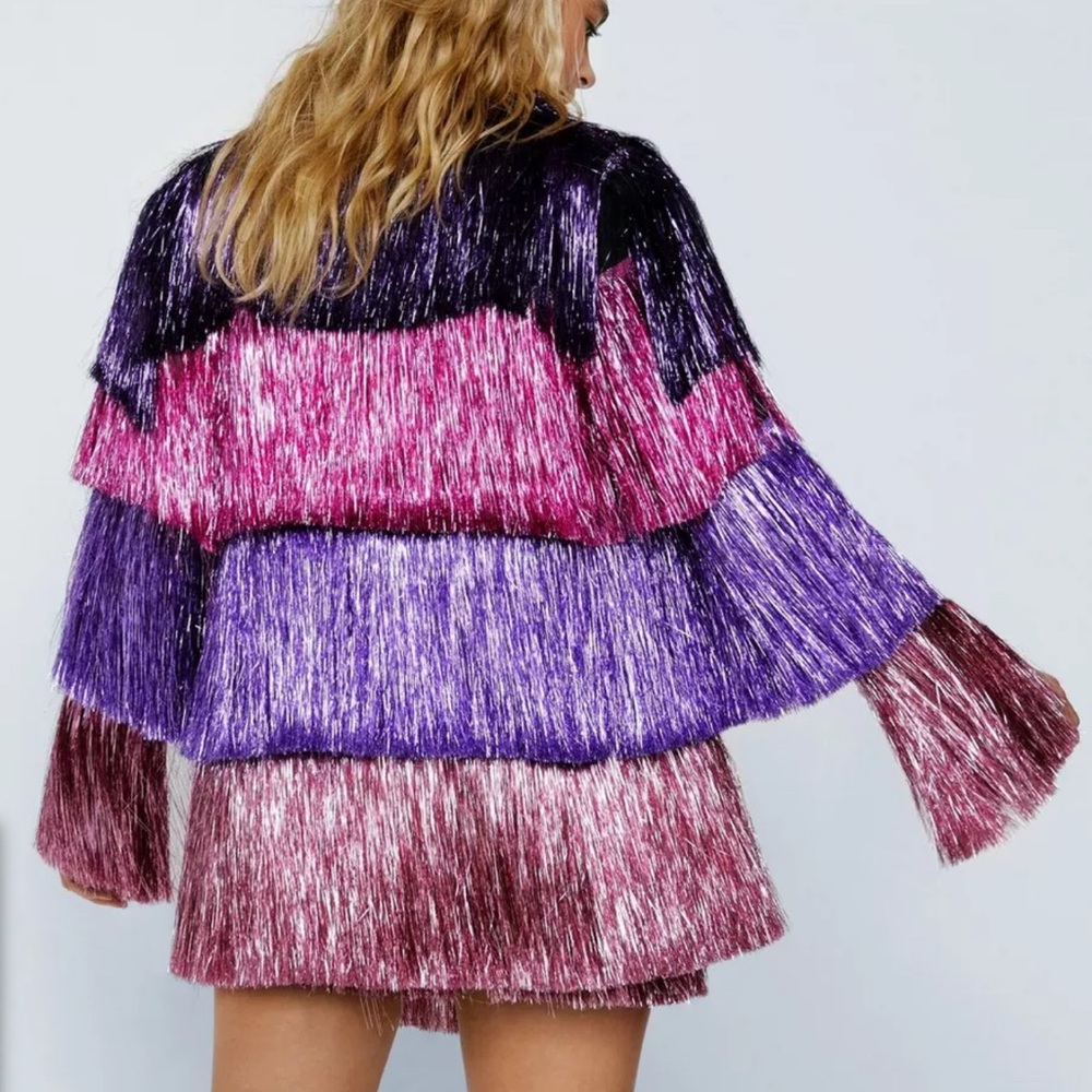 Nasty Gal metallic tiered tinsel fringe jacket